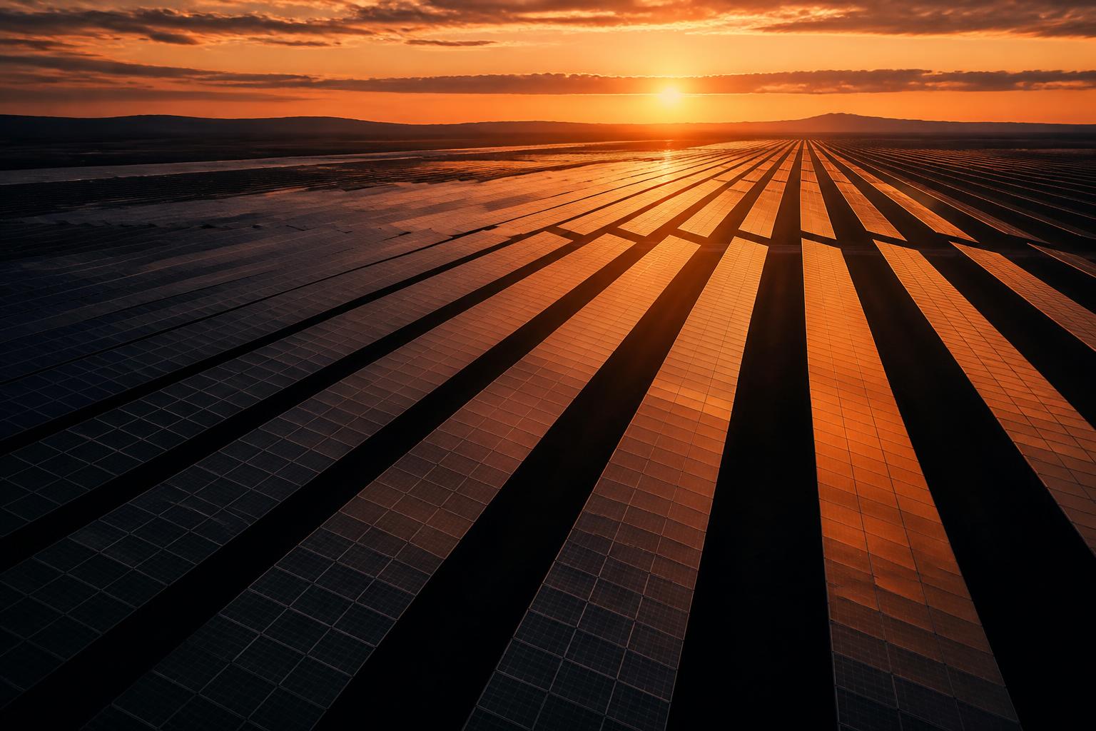 Solar array at golden sunset